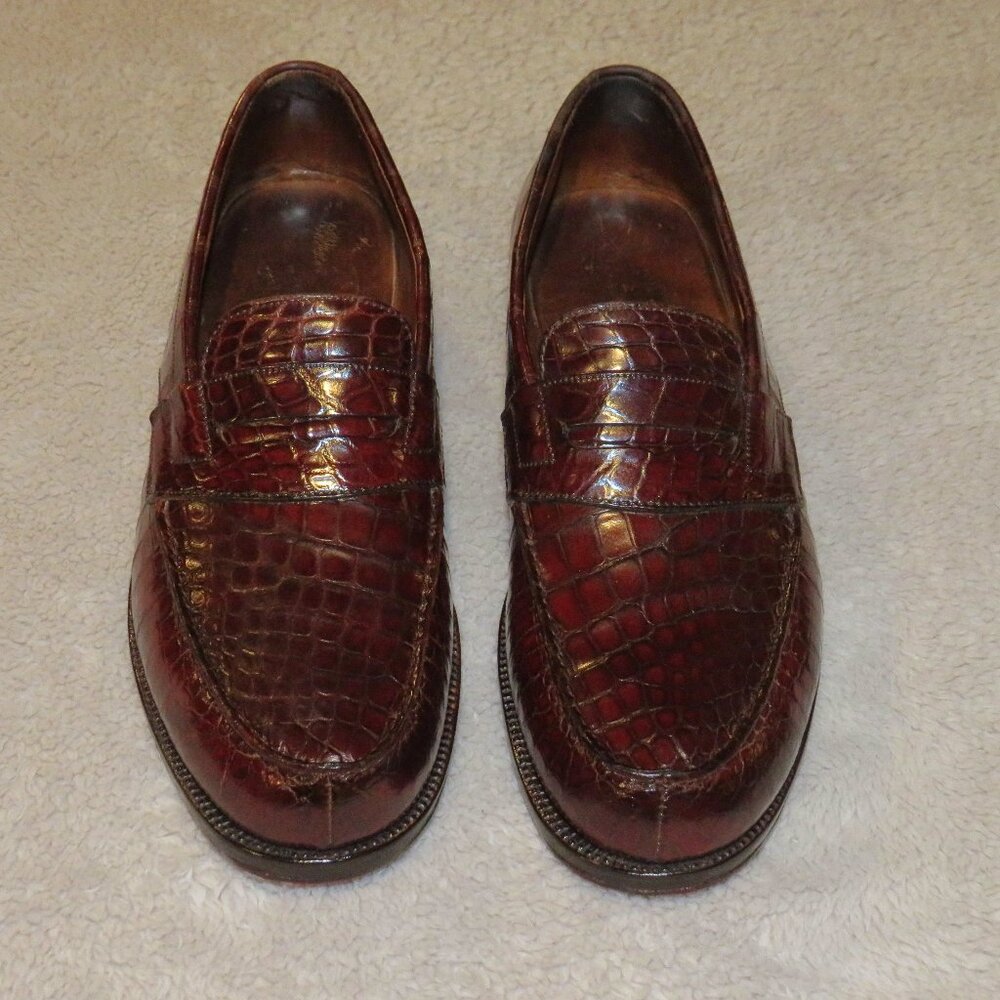 J.M. Weston 180 Burgundy Crocodile Split Toe Loafer 8.5 C